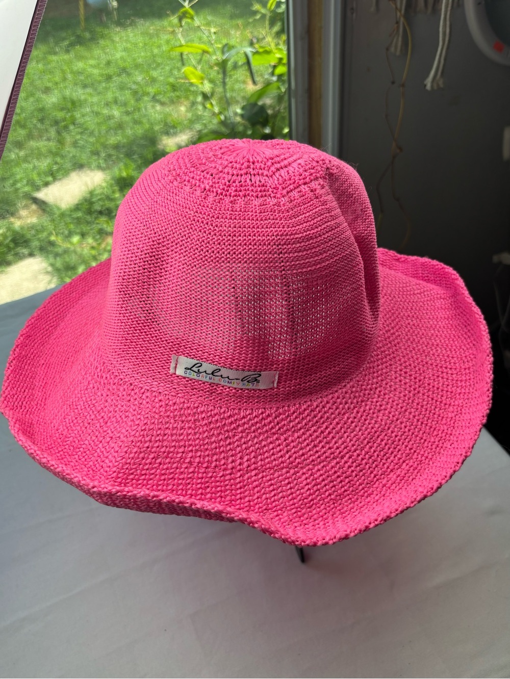 NEW Lulu B Hot Pink Sun Hat Woven Wide Brim Packable Pink - Picture 4 of 11